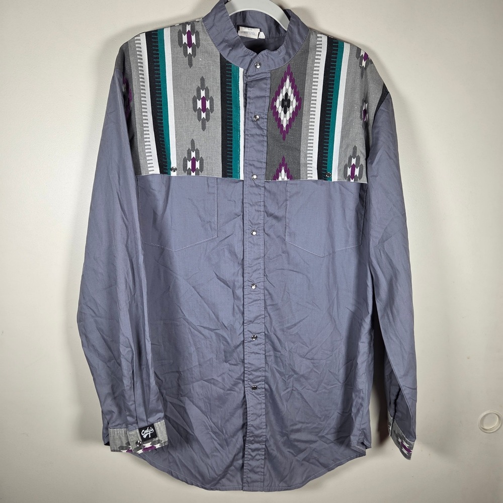 Cody's Western Wear Mens Large Gray Aztec Snap Button Shirt Southwestern Vintage